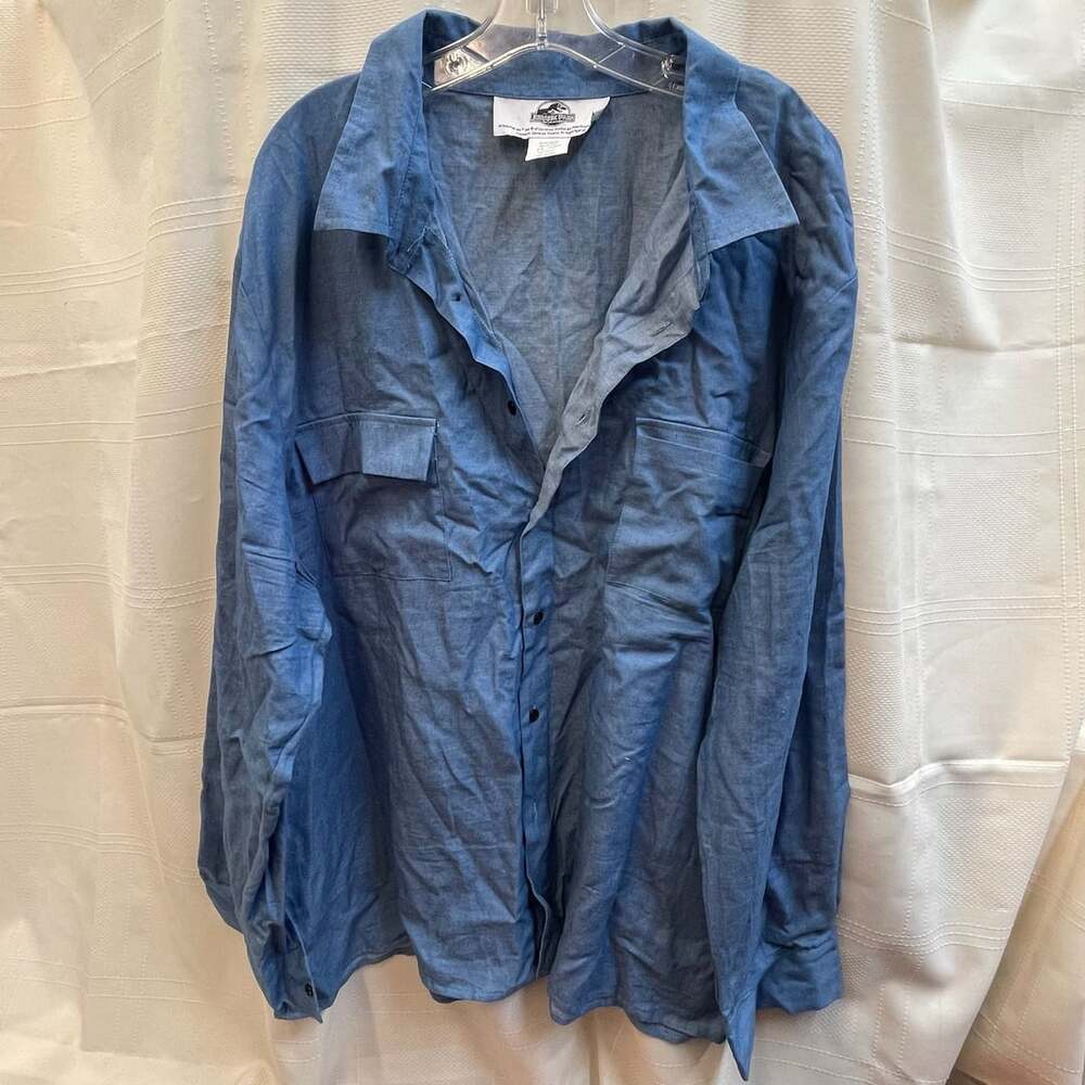 Jurassic Park 90s Blue Long Sleeve Button-Up Shirt with Dual Chest Pockets Size